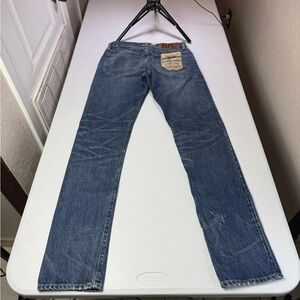 New Ralph Lauren RRL Denim Jeans Leather Patch damage Sz 30 x 34